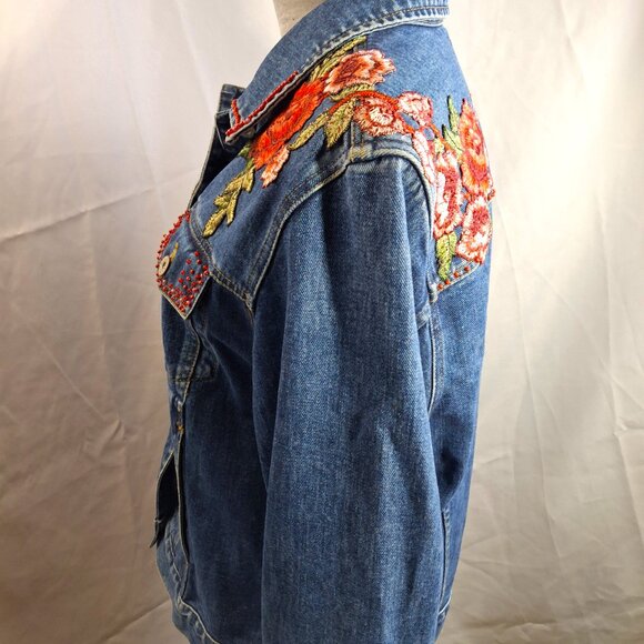 Embellished Denim Jacket Beads Floral Appliques - Picture 8 of 10